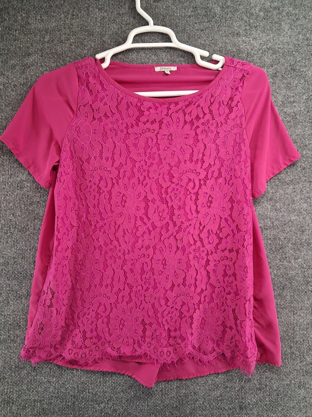 Jodifl Blouse Womens Small Pink Oversized Lace Lined Short Sleeve